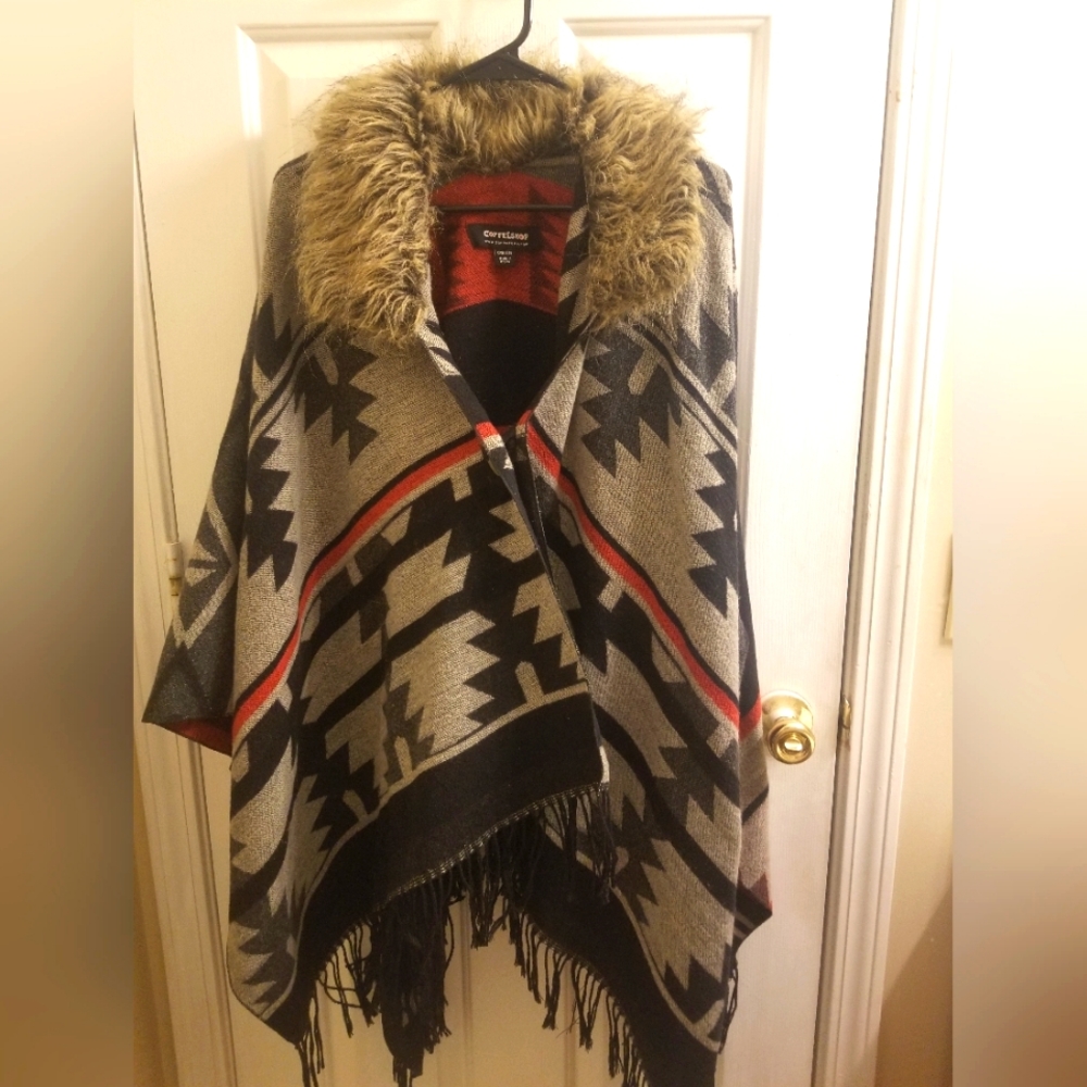 CoffeeShop NYC Furry Poncho, one size